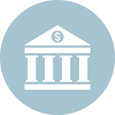 Das Icon steht für Finanzinstitute wie Banken als Auftraggeber und zeigt stilisiert ein klassisches Bankgebäude mit Säulen, ergänzt durch Symbole für Geld, Finanzen und Investitionen wie Münzen oder Diagramme. Die Darstellung vermittelt Vertrauen, Stabilität und professionelle Finanzdienstleistungen. Ideal für die Ansprache von Banken und Finanzinstituten, die als verlässliche Partner für Finanzierung, Investitionen und Unternehmensentwicklung agieren.